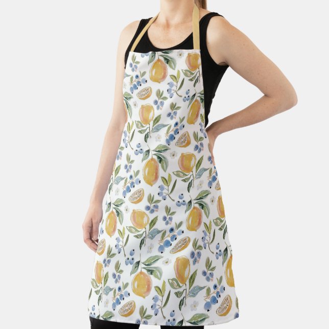 Watercolor Blueberry Pattern Apron (Insitu)