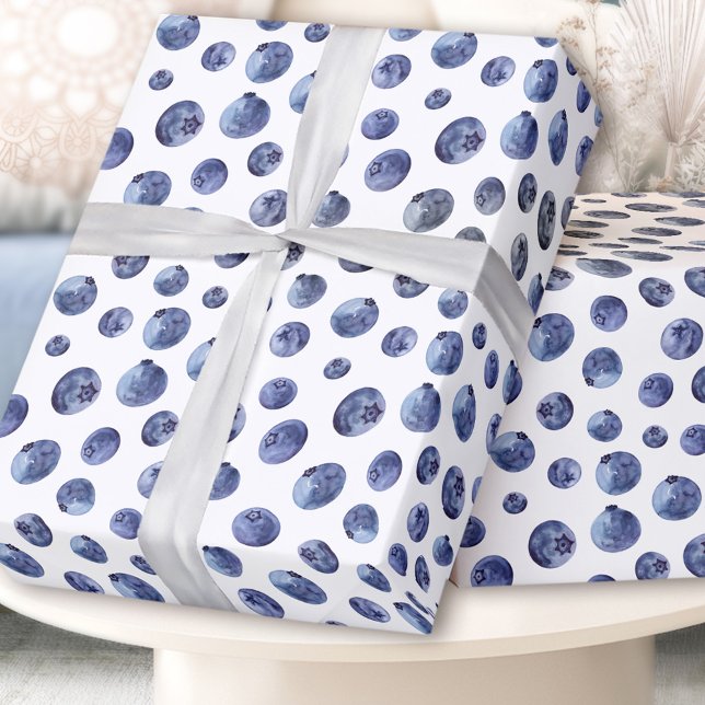 Watercolor Blueberry Pattern Blue White Wrapping Paper (Watercolor Blueberry Pattern Blue White Wrapping Paper)