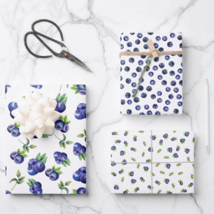 Watercolor Blueberry Pattern Wrapping Paper Sheets