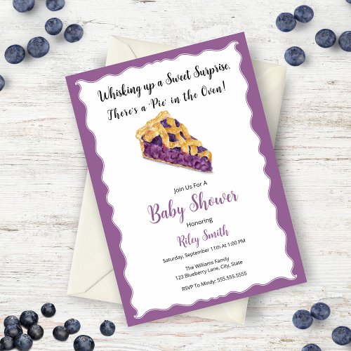 Watercolor Blueberry Pie Baby Shower Invitation