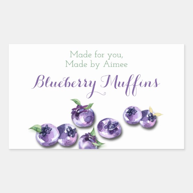 Watercolor Blueberry Rectangle Stickers (Front)