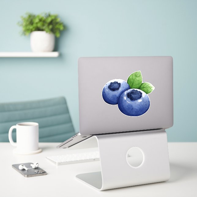 Watercolor Blueberry Sticker (Laptop On Desk)