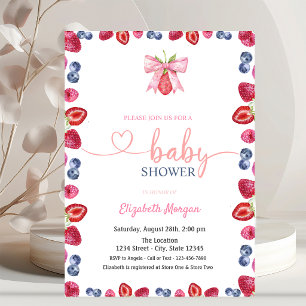 Watercolor Blueberry Strawberry Baby Shower Invitation