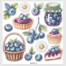 Watercolor Blueberry Treats Sticker Pack Isolated 