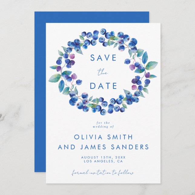 Watercolor Blueberry Wedding Save The Date (Front/Back)