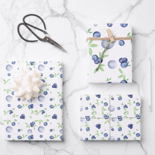 Watercolor Blueberry Wrapping Paper Sheets (Front)