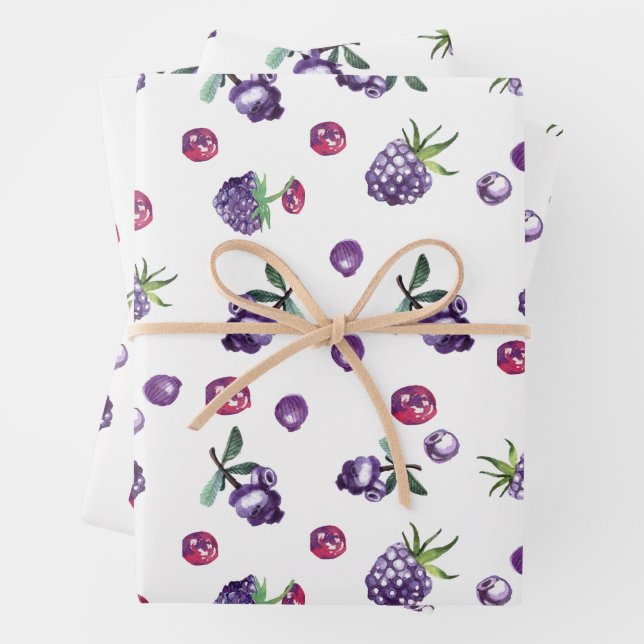 Watercolor Blueberry Wrapping Paper Sheets (In situ)