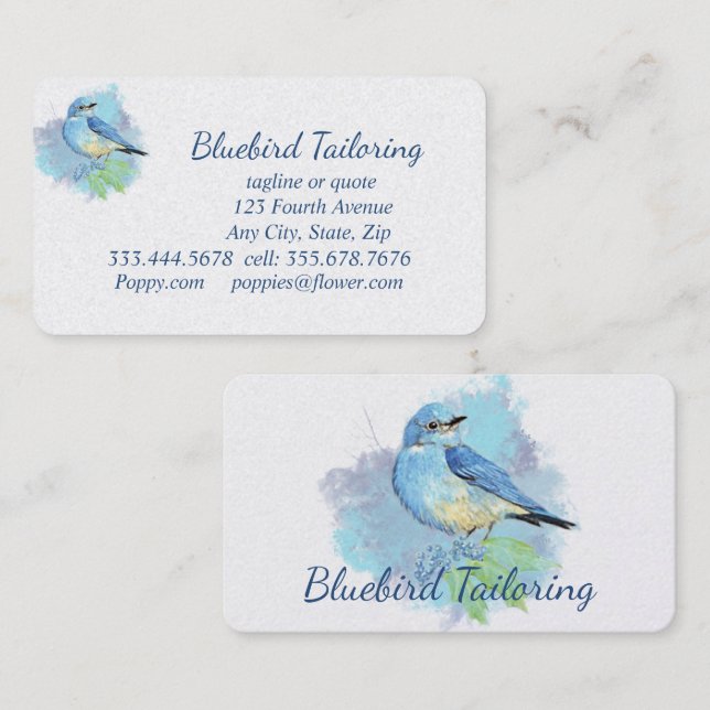 Watercolor Bluebird Custom Tailoring Sewing Business Card (Front/Back)