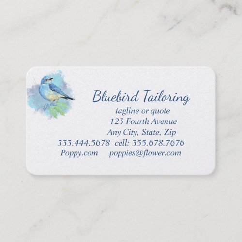 Watercolor Bluebird Custom Tailoring Sewing Business Card