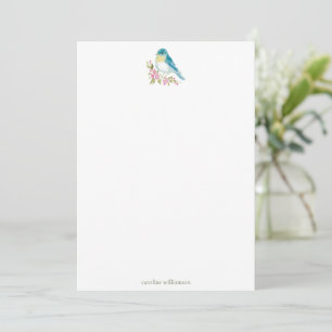 Watercolor Bluebird Floral Personalized Stationery Note Card
