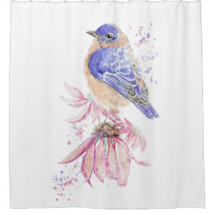 Watercolor Bluebird Garden Bird Animal Nature Art Shower Curtain