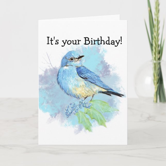 Watercolor Bluebird Garden Bird Art Card (Front)