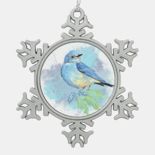 Watercolor Bluebird Garden Bird Art Snowflake Pewter Christmas Ornament