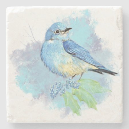 Watercolor Bluebird Garden Bird Art Stone Coaster
