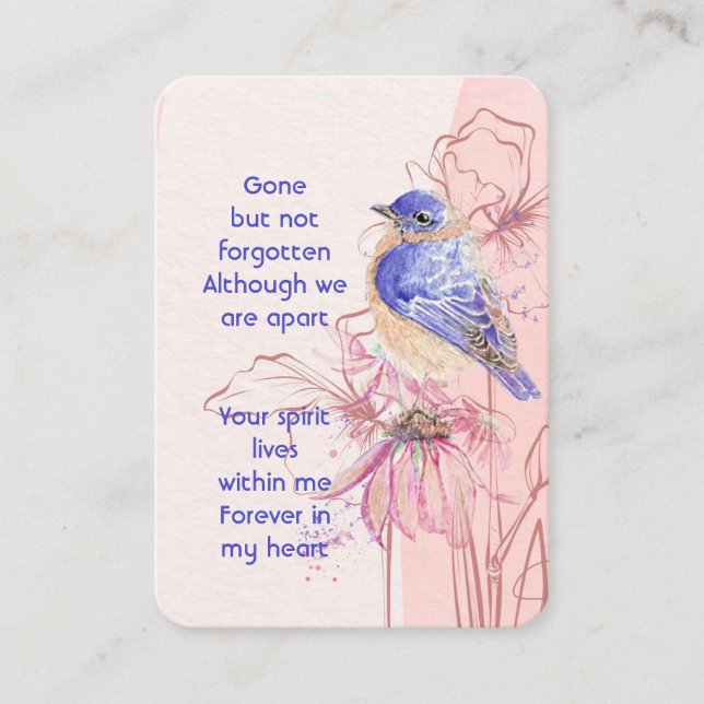 Watercolor Bluebird Garden Remembrance  Business Card (Front)