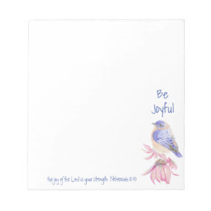 Watercolor Bluebird Joy of the Lord Bible Quote Notepad