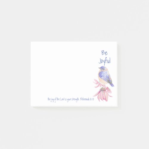 Watercolor Bluebird Joy of the Lord Bible Quote Post_it Notes