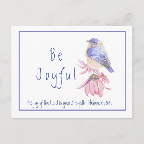 Watercolor Bluebird Joy of the Lord Bible Quote Postcard
