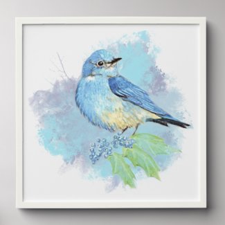Watercolor Bluebird Pretty Blue Garden Bird Art