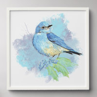Watercolor Bluebird Pretty Blue Garden Bird Art