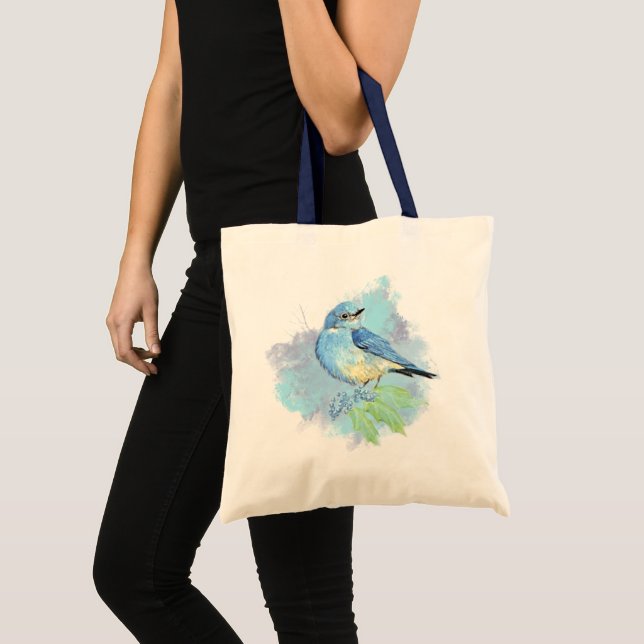 Watercolor Bluebird Pretty Blue Garden Bird Art Tote Bag (Front (Product))