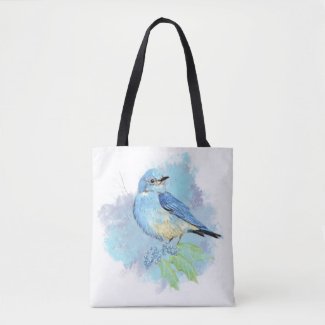 Watercolor Bluebird Pretty Blue Garden Bird Art