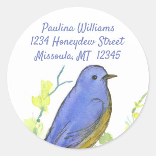Watercolor Bluebird Return Address Classic Round Sticker