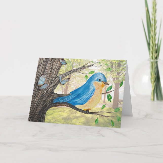Watercolor Bluebird  Thank You Card (Front)