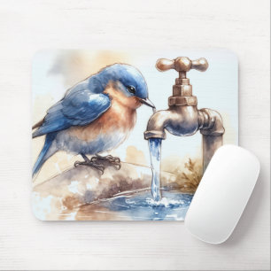 Watercolor Bluebird With a Faucet Mouse Pad