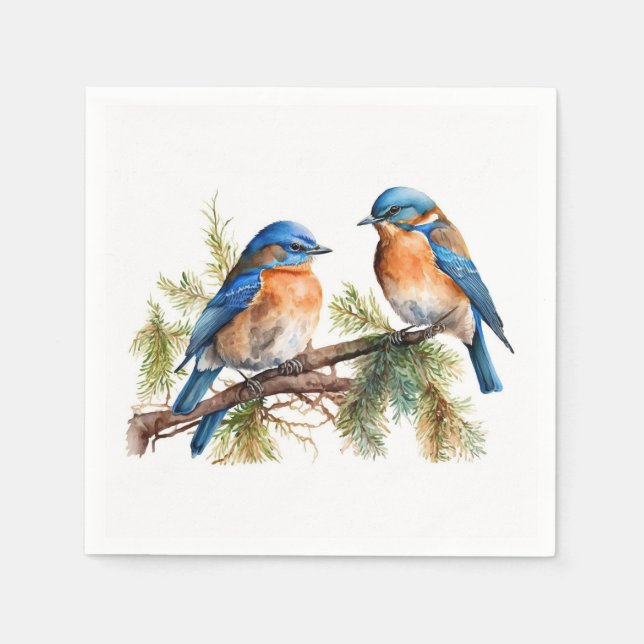 Watercolor Bluebirds on Pine Napkins (Front)