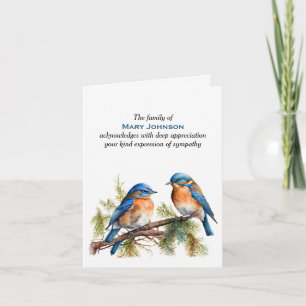 Watercolor Bluebirds Sympathy Thank You Card