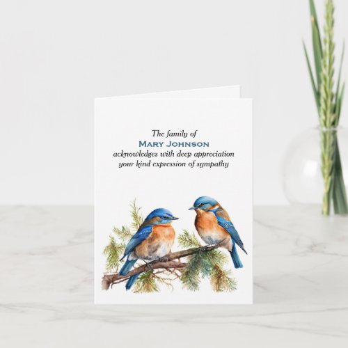 Watercolor Bluebirds Sympathy Thank You Card