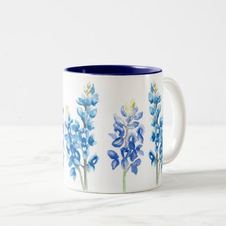 Watercolor Bluebonnet Flowers Two-tone Coffee Mug