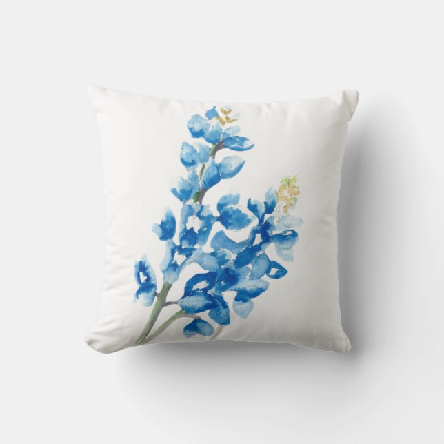 Watercolor Bluebonnet Throw Pillow (Front)