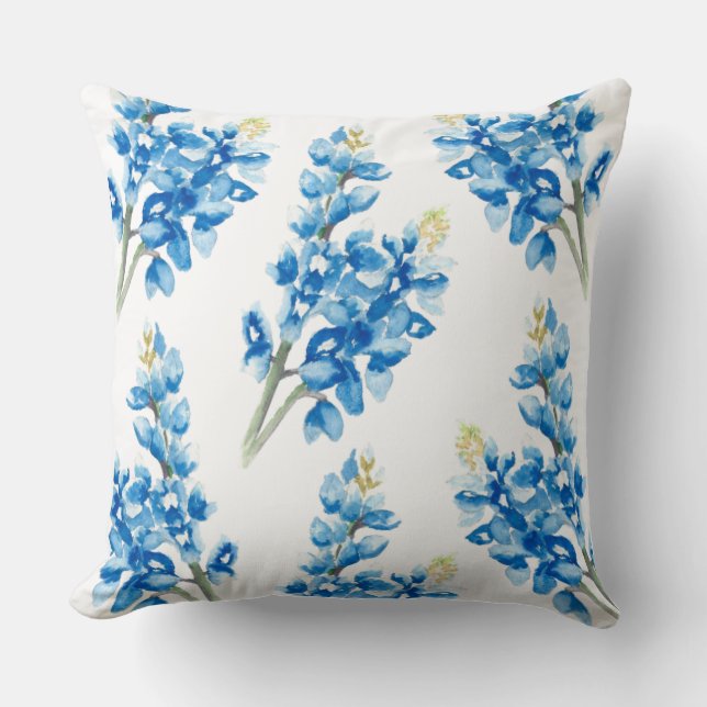 Watercolor Bluebonnet  Throw Pillow (Front)