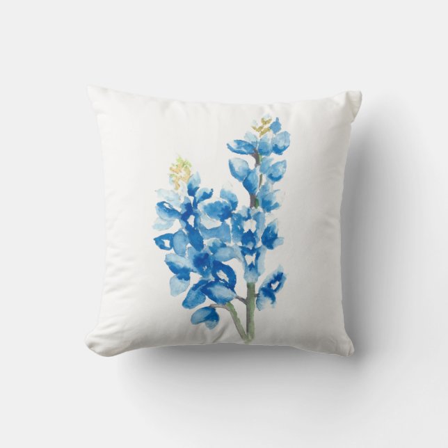 Watercolor Bluebonnet Throw Pillow (Front)