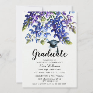 Watercolor Bluebonnets Elegant Graduation Party Invitation