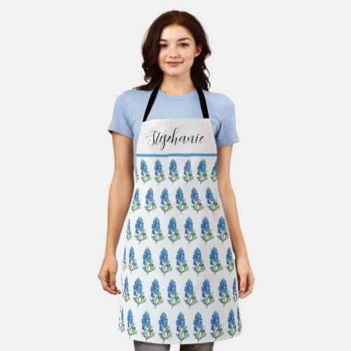 Watercolor Bluebonnets Texas Flowers Blue Floral  Apron