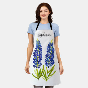 Watercolor Bluebonnets Texas Flowers Blue Floral Apron