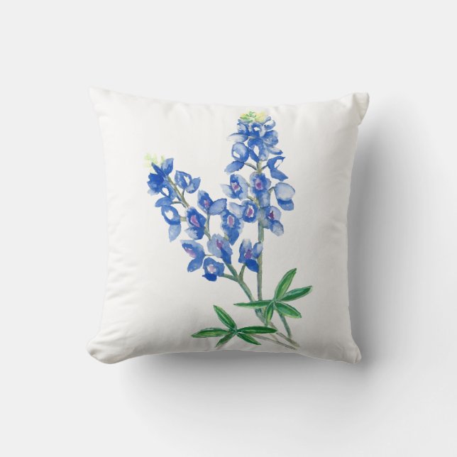 Watercolor Bluebonnets Throw Pillow (Front)
