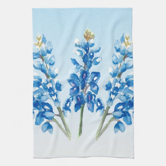 Watercolor Bluebonnets Towel (Vertical)