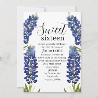 Watercolor Bluebonnets Wildflower Sweet 16 Sixteen