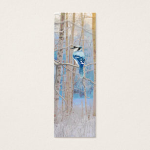 Watercolor Bluejay Bird in Forest Bird BookMark