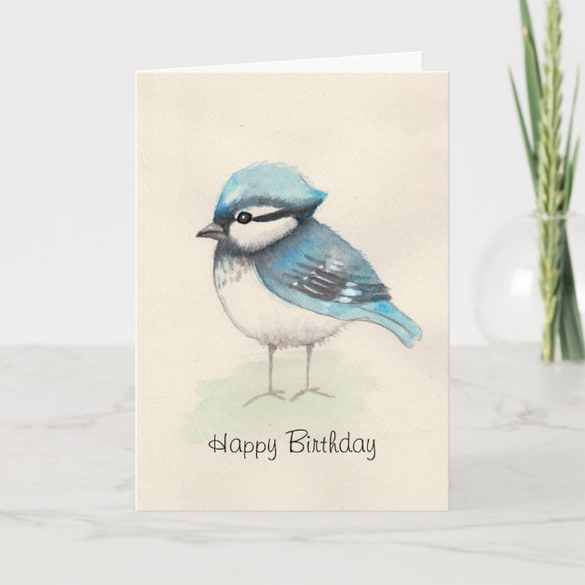 Watercolor Bluejay Birthday Card (Front)