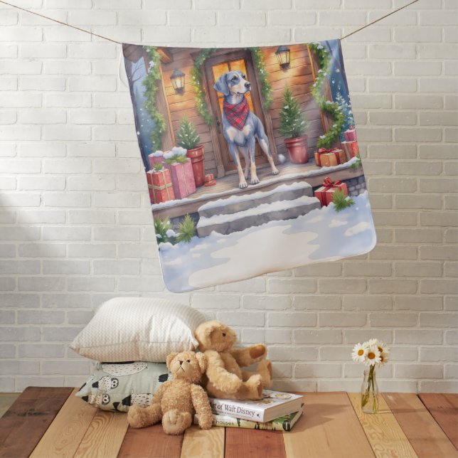 Watercolor Bluetick Coonhound Cabin Porch Christma Baby Blanket (In Situ)