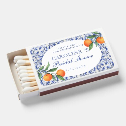 Watercolor Bluetile Mediterranean Bridal Shower Matchboxes