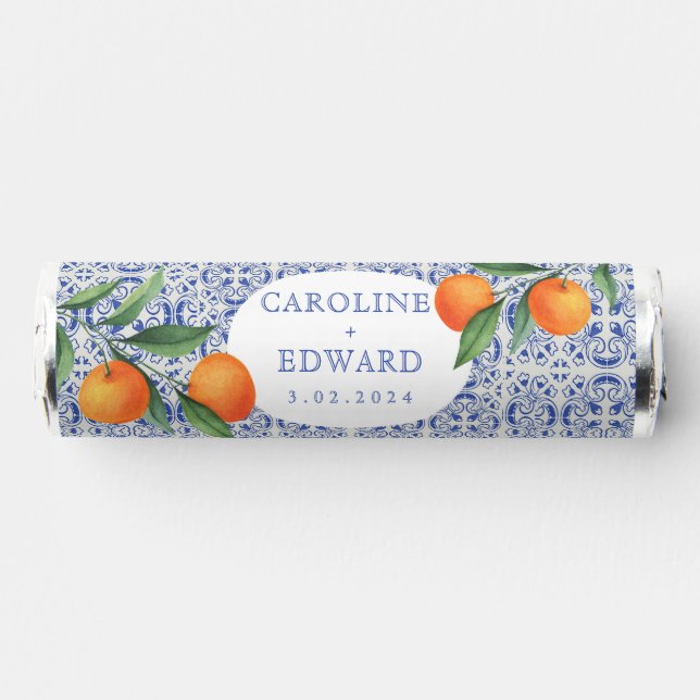 Watercolor Bluetile Mediterranean Wedding Breath Savers® Mints (Front)