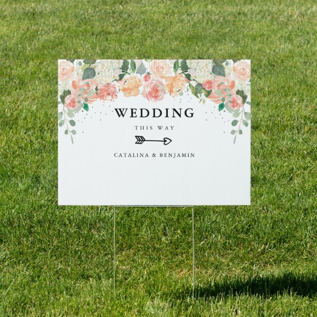Watercolor Bluh Pink Floral Wedding This Way Sign (Insitu)