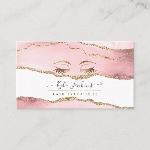 WATERCOLOR BLUSH AGATE FAUX GOLD EYE LASHES BUSINESS CARD