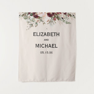 Watercolor Blush and Burgundy Floral Wedding Tapestry